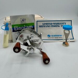 Shimano Bantam 100 Baitcasting Reel Vintage Silver Wooden Handle Japan Decal